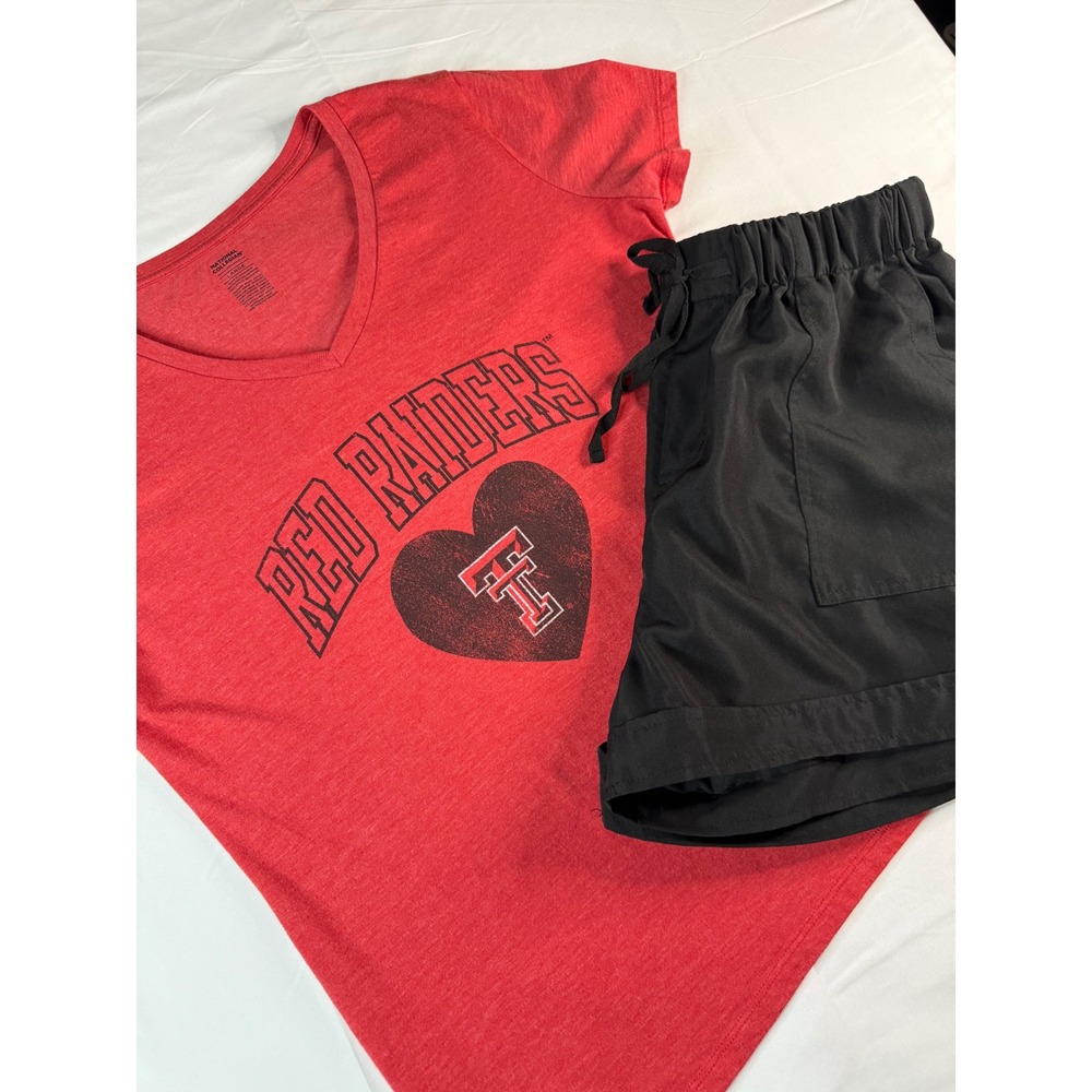 Texas Tech Red Raiders Womens Bundle Red Graphic V-Neck Tee & Black Shorts Large